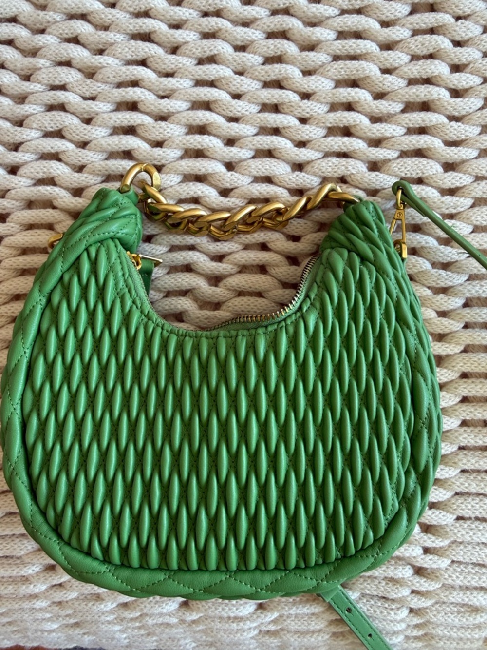 Mango Green Quilted Crescent Crossbody with Gold Chain Accent - Picture 2 of 2